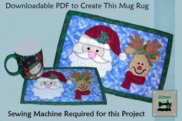 PDF Pattern for Santa & Reindeer Mug Rug