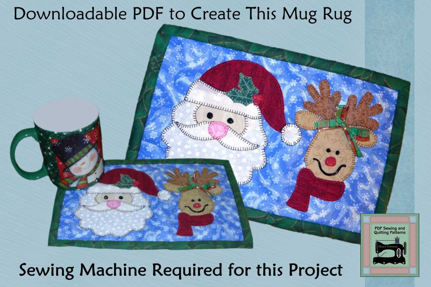 PDF Pattern for Santa & Reindeer Mug Rug