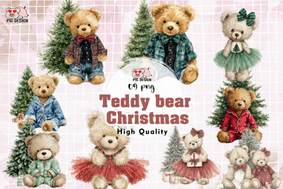 Teddy Bear Christmas PNG Graphic Illustrations By PIG.design