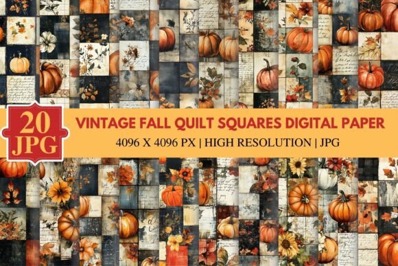 Vintage Fall Quilt Squares Digital Paper