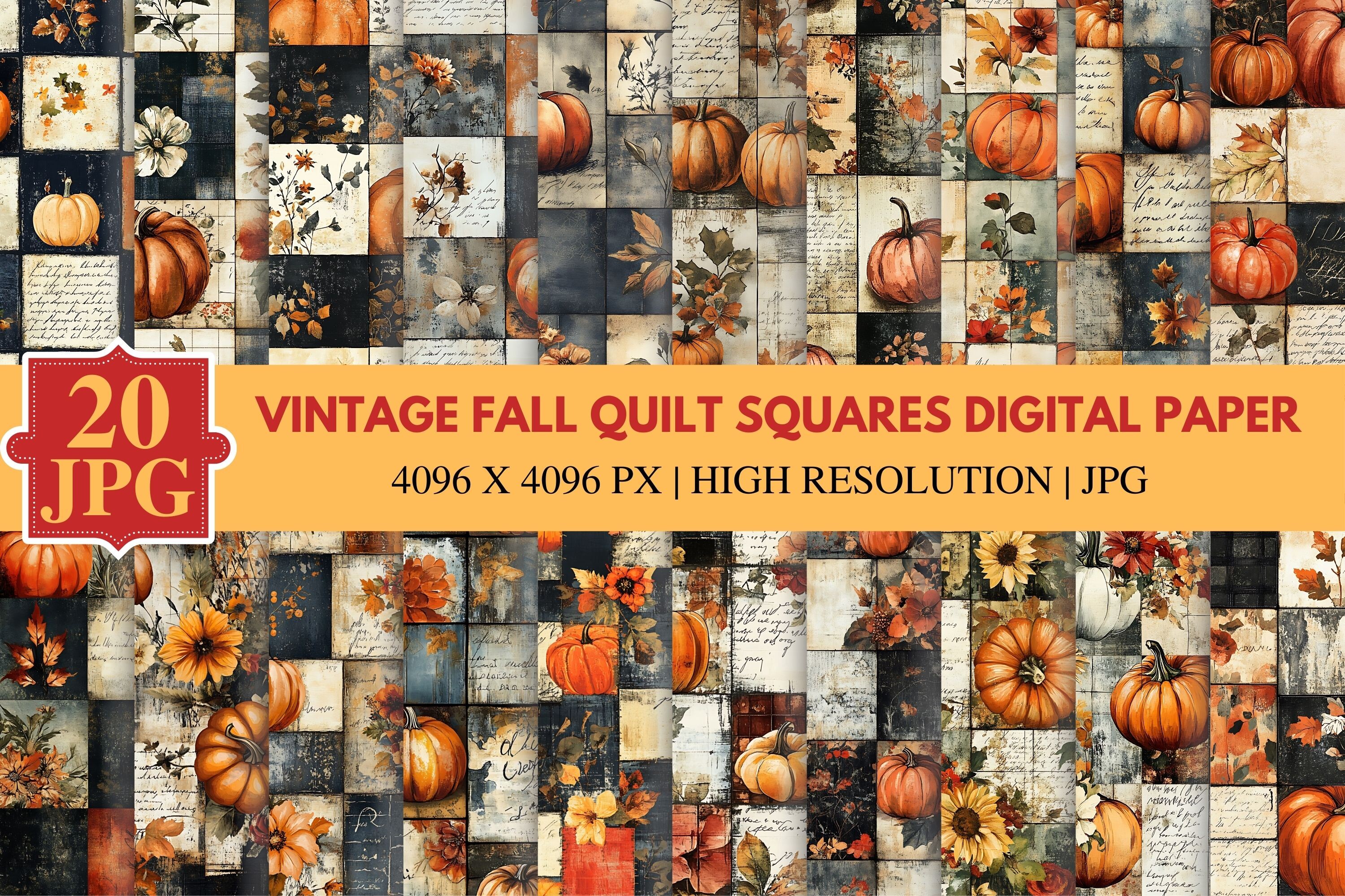 Vintage Fall Quilt Squares Digital Paper