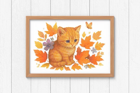 Autumn Kitten with Leaves & Butterfly