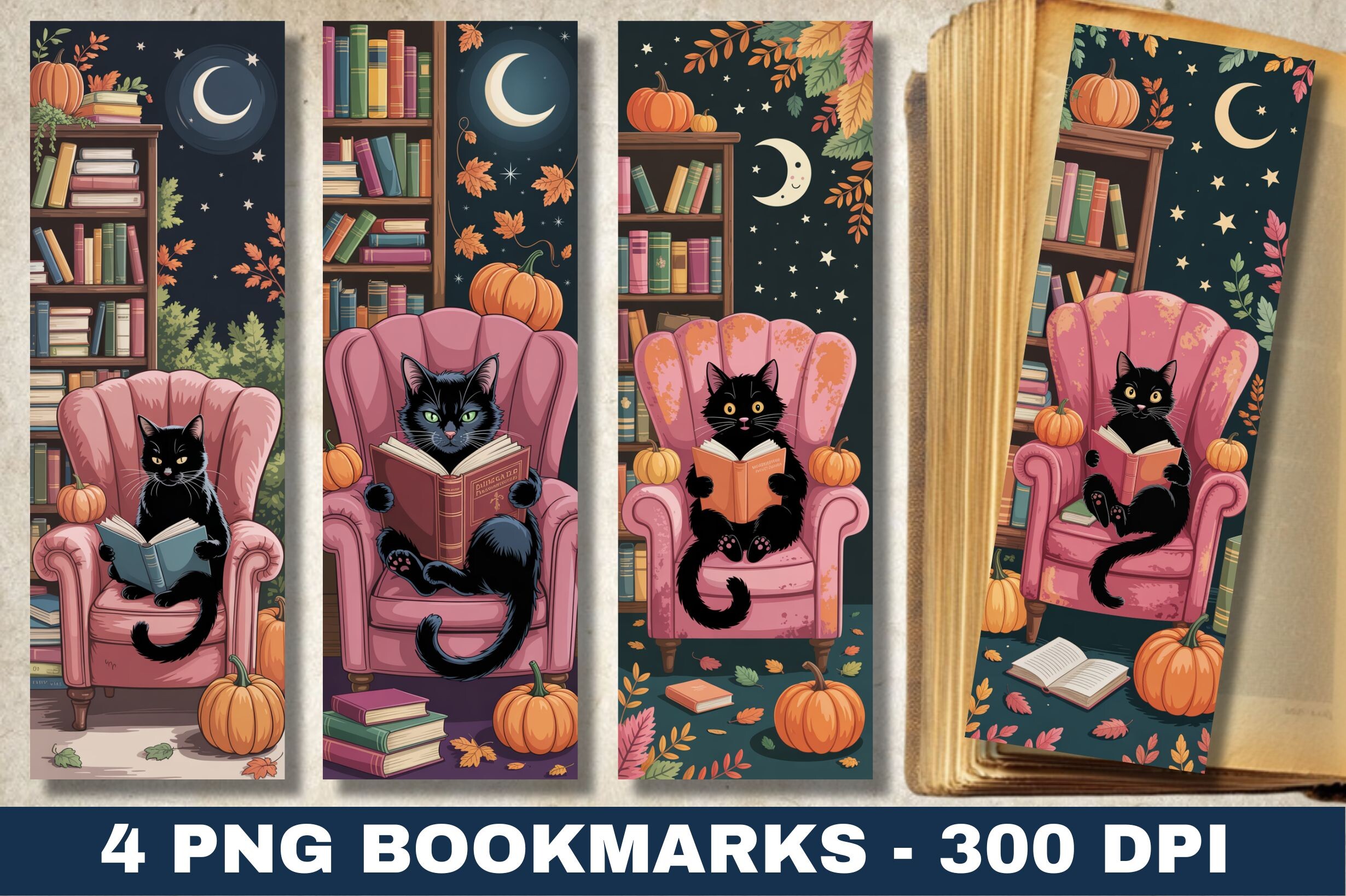 Black Cat Halloween Fall Bookmark Design