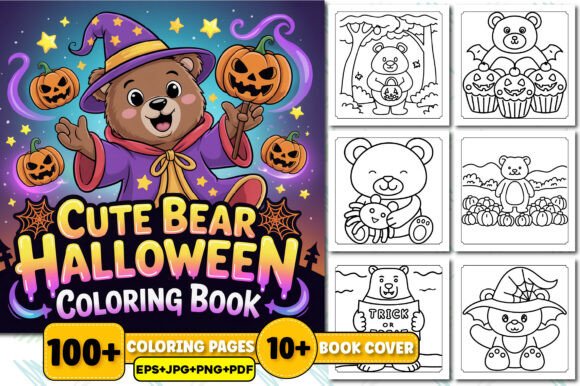 Cute Bear Halloween Coloring Book Kids