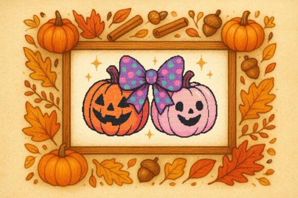 Cute Halloween Pumpkin Duo Cross Stitch