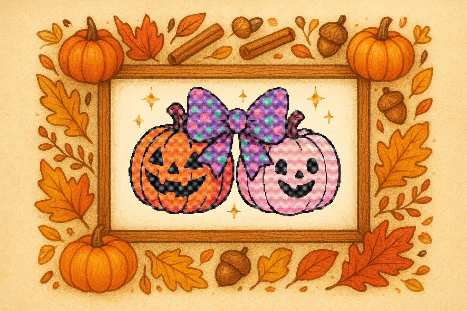 Cute Halloween Pumpkin Duo Cross Stitch