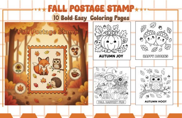 Fall Postage Stamp Coloring Pages