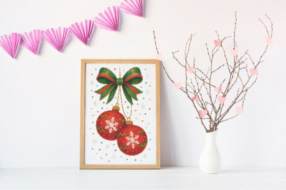 Festive Ornaments & Bow Cross Stitch Pat