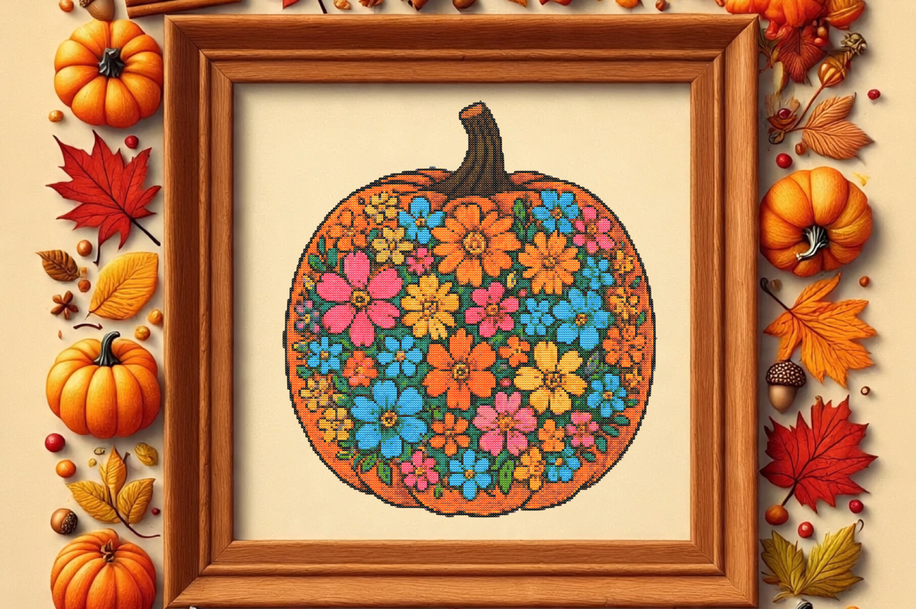 Floral Pumpkin Cross Stitch Pattern