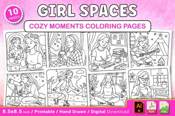 Girl Spaces Cozy Moments Coloring Pages