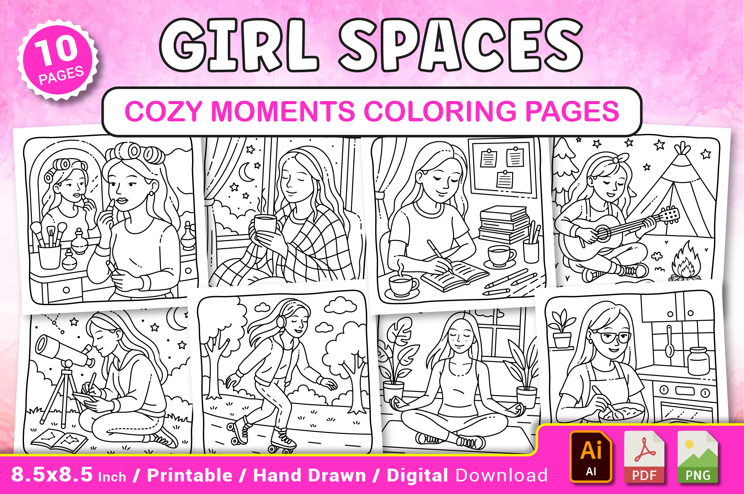 Girl Spaces Cozy Moments Coloring Pages