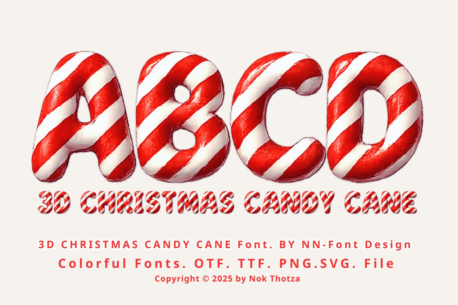 3D Christmas Candy Cane preview: bold red and white striped 3D style