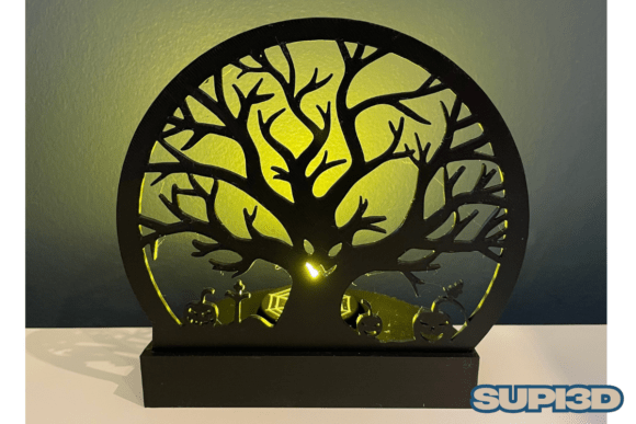 3D Halloween Tree Silhouette Light Stand - Haunted Village Decor - Image 2
