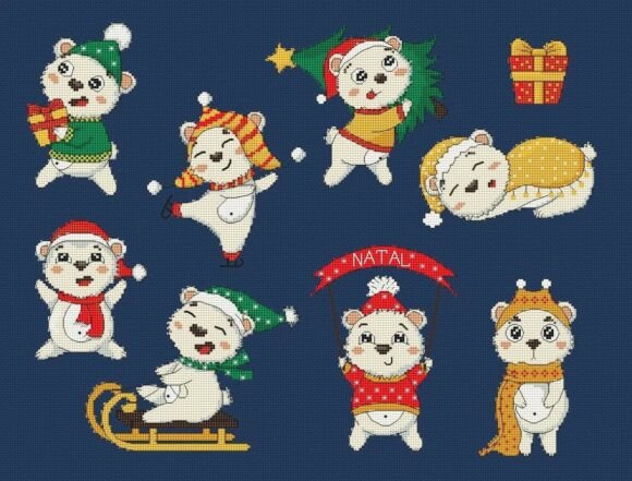 Christmas Cross Stitch Pattern Bears