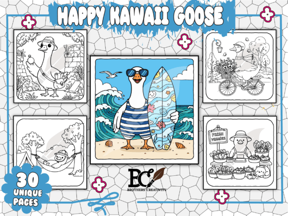 Happy Kawaii Goose Cozy Coloring Pages