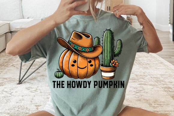 Howdy Pumpkin Png, Cowboy Pumpkin Cactus Grafik T-shirt Designs Von PixelThreadStudio