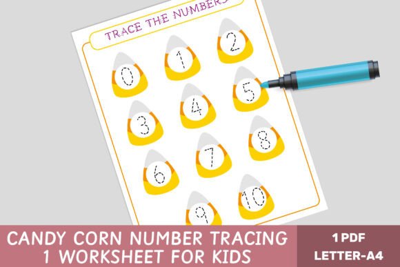 Number Tracing Worksheet - Candy Corn