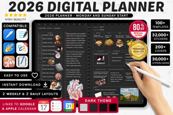 Premium 2026 Digital Planner | Goodnotes Graphic Planners & Schedules By SuperDigitalPlanners