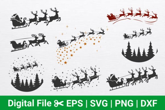 Santa’s Sleigh & Reindeer SVG – Classic Christmas Night Design