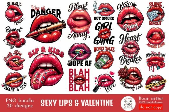 Preview of Sexy Lips Valentine PNG Bundle Valentine sublimation design