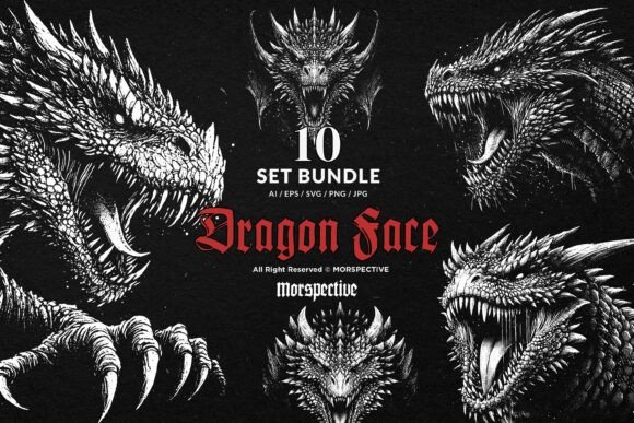 10 Bundle Dark Art Dragon Face Monster
