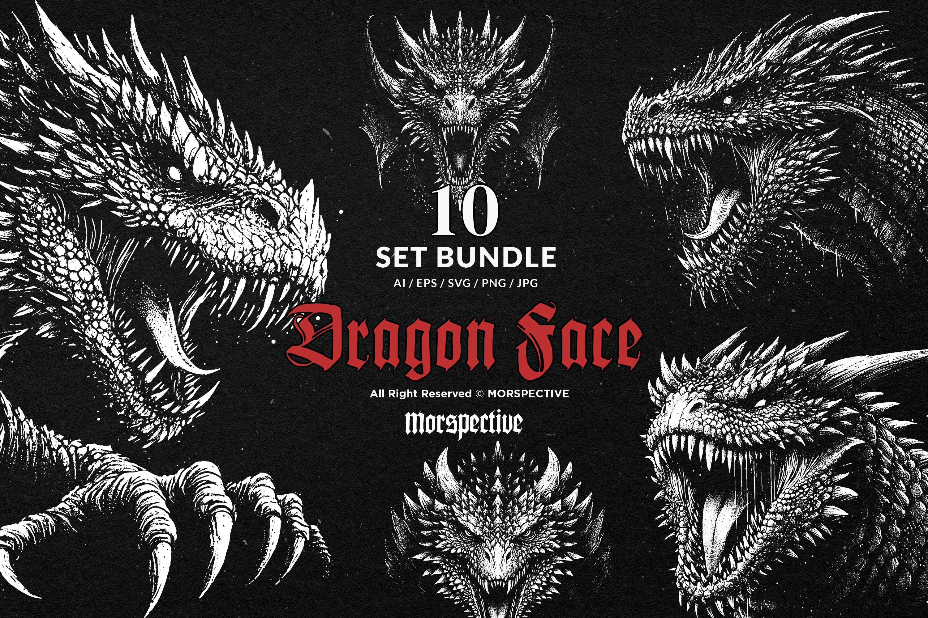 10 Bundle Dark Art Dragon Face Monster
