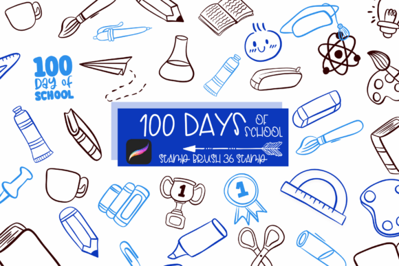100 Days of School Procreate Stamps Graphic Brushes By Sirinart