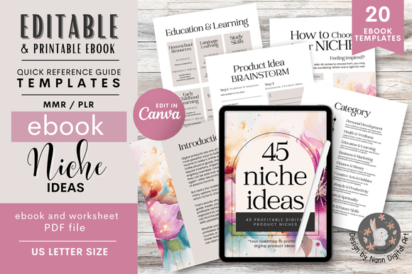 45 Niche Ideas Ebook Templates MMR/PLR Graphic Print Templates By Nann Digital Art