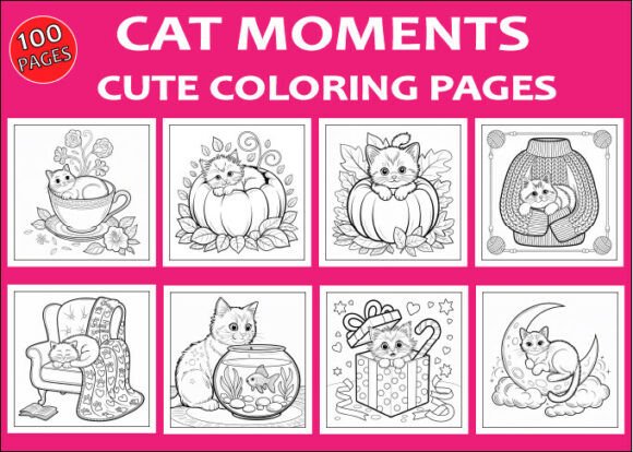 Cat Moments Cute Coloring Pages