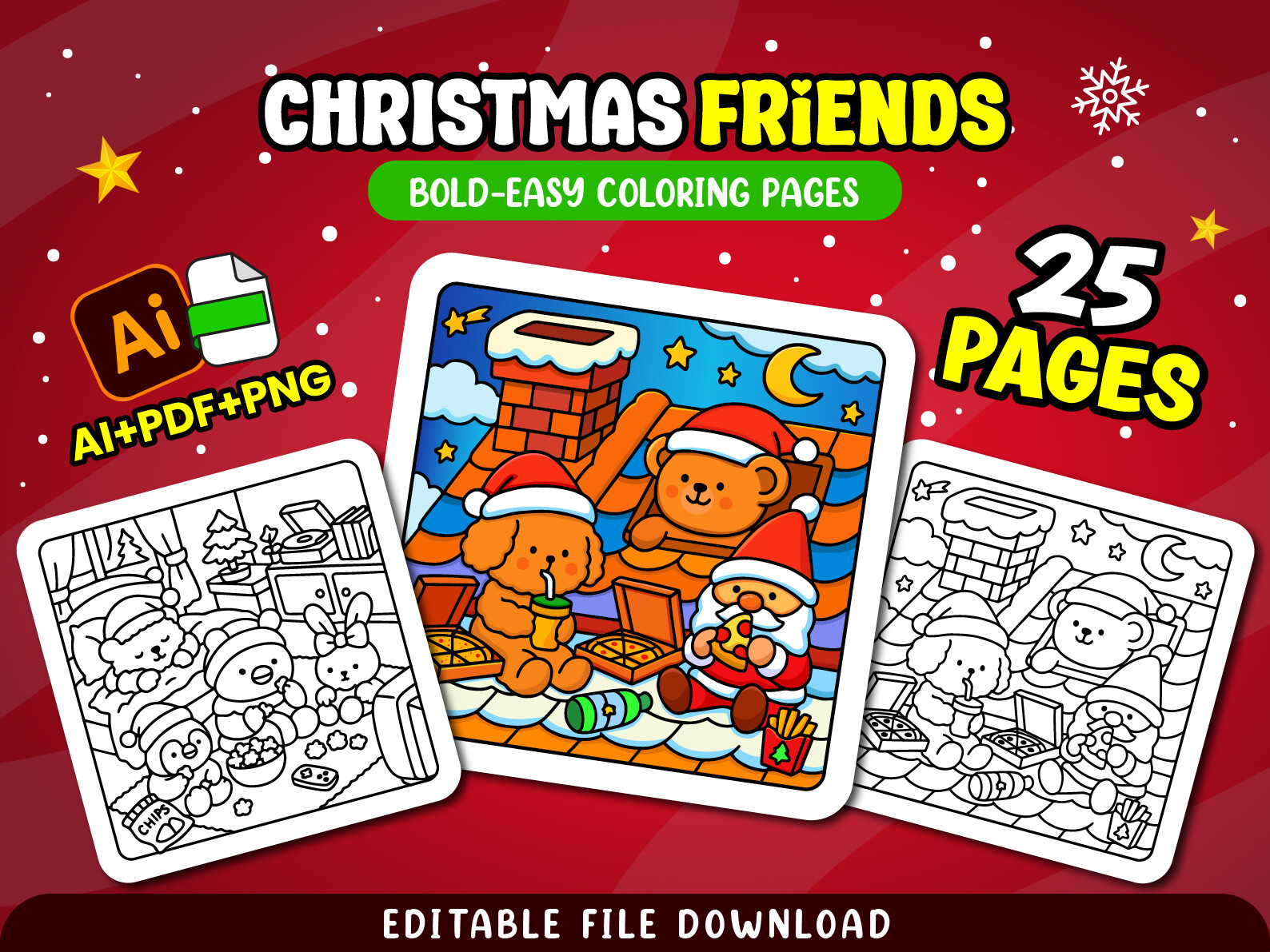 Christmas Friends Fluffy Coloring Pages