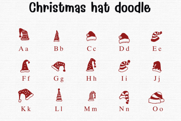 Christmas Hat Doodle Font PNG with transparent background - Preview 1