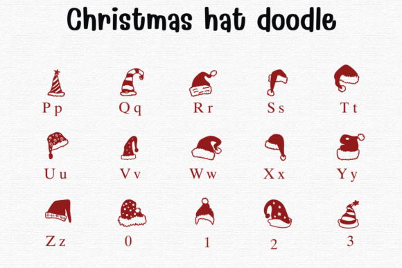 Christmas Hat Doodle Font PNG with transparent background - Preview 2