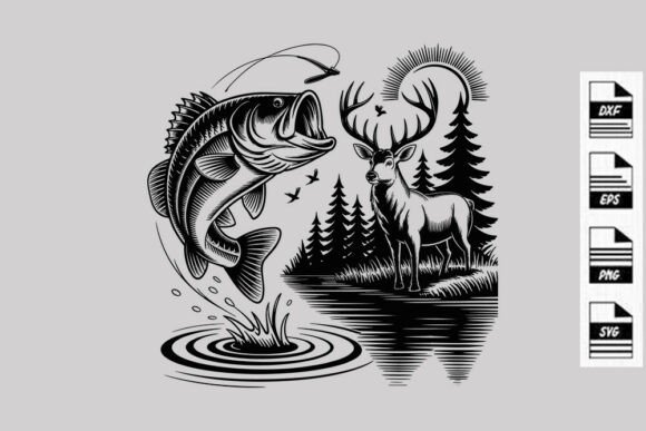 Fishing and Hunting SVG.Bass Fish & Deer