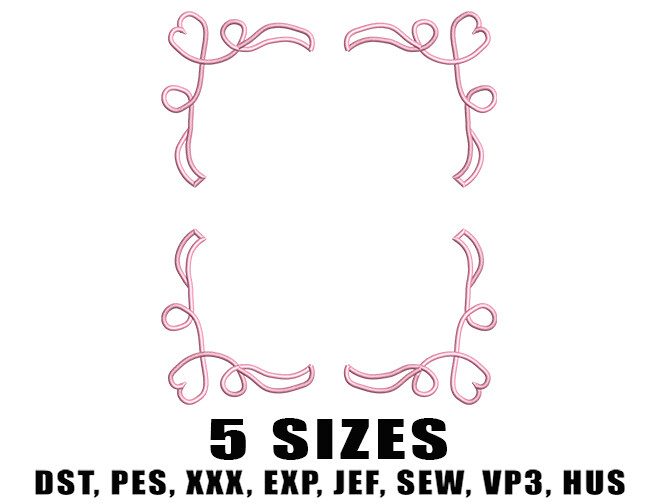 Heart Corner Frame Embroidery Design