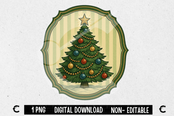 Vintage Christmas Tree Frame Ornament Graphic Illustrations By Crimson Rain Digital