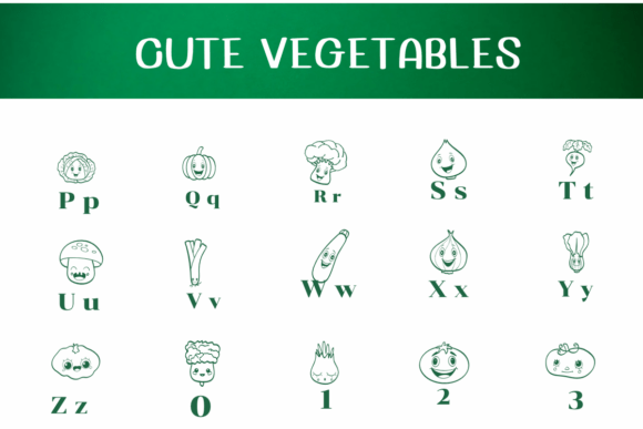 Cute Vegetables Font PNG with transparent background - Preview 2