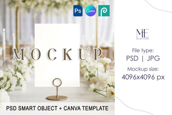 Elegant Wedding Table Number Card Mockup