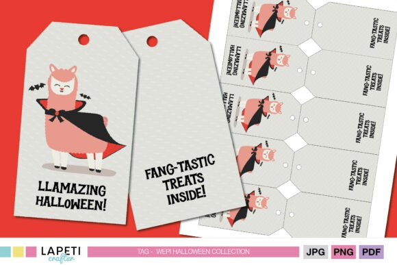 Vampire Llama Halloween Printable Tags