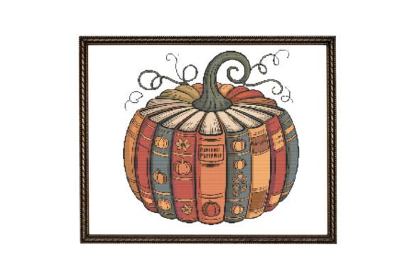 Halloween Pumpkin Bookstack Cross Stitch