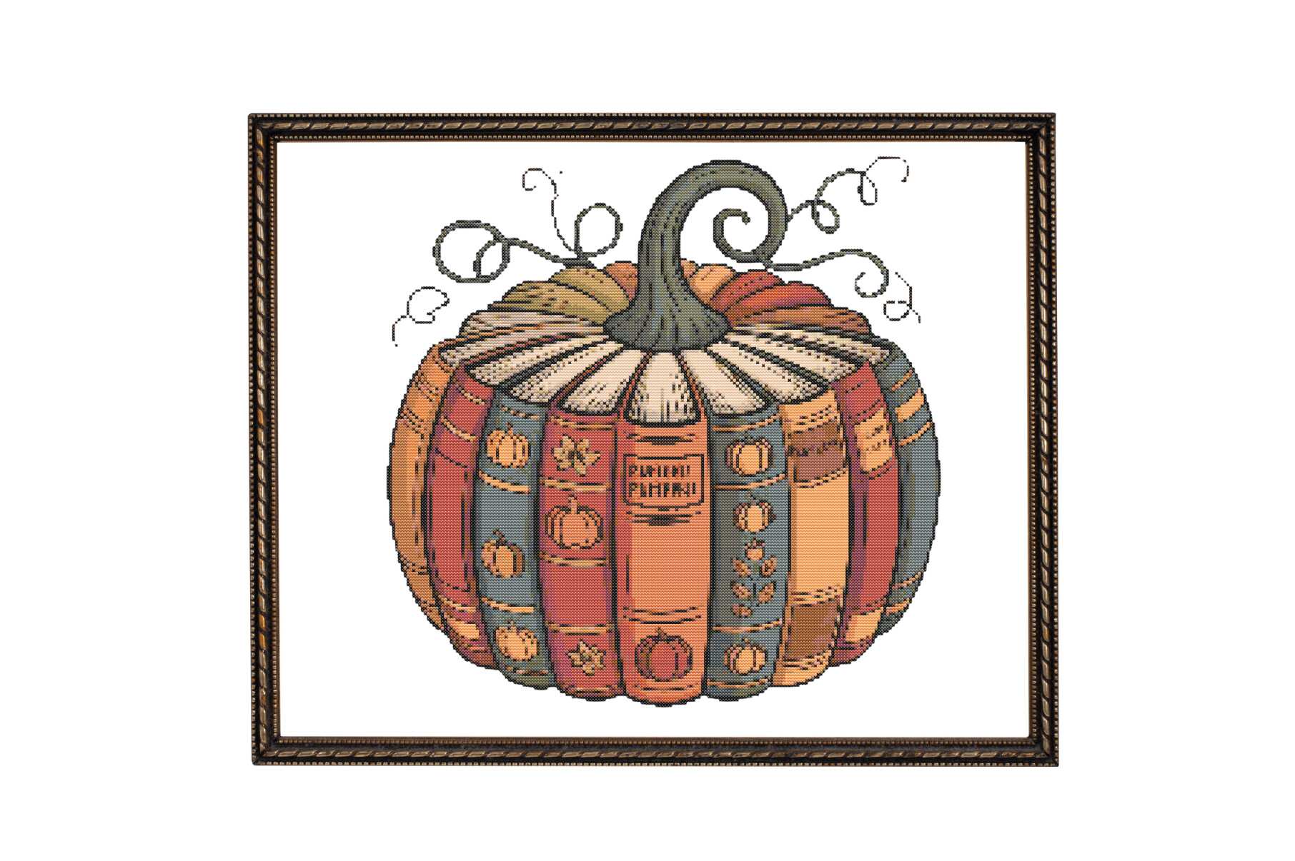 Halloween Pumpkin Bookstack Cross Stitch