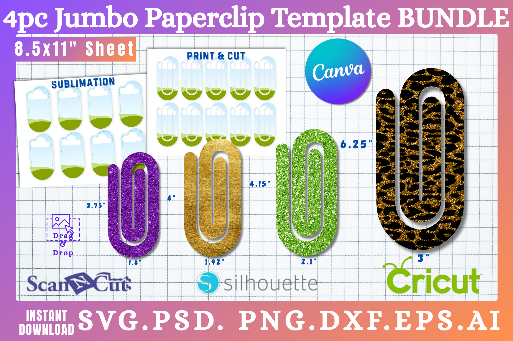 4 Size Jumbo Paperclip Template BUNDLE