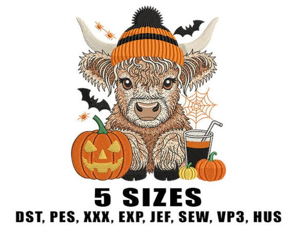 Cute Fall Highland Cow Embroidery Design Halloween Ricami Di Embroidery Hub