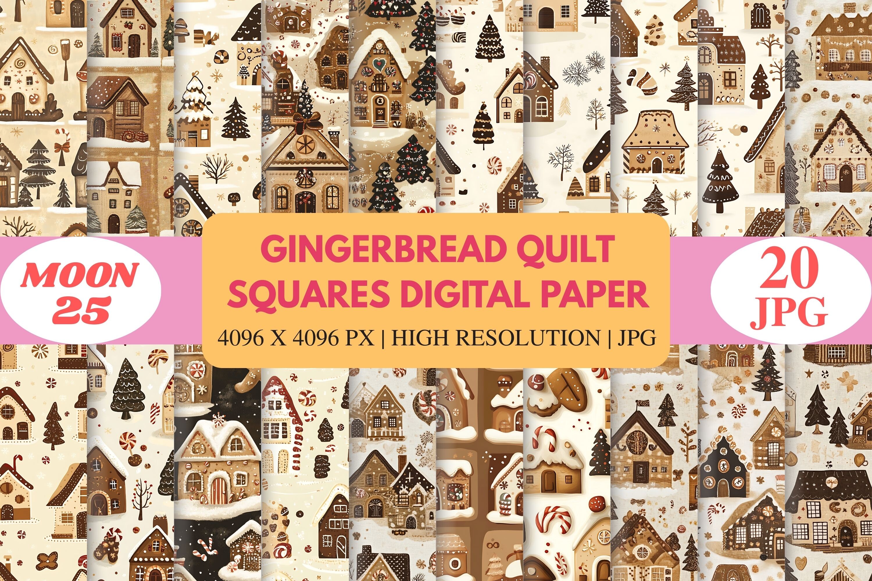 Gingerbread Quilt Squares Digital Paper