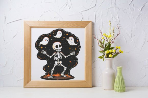 Halloween Dancing Skeleton with Cute Gho