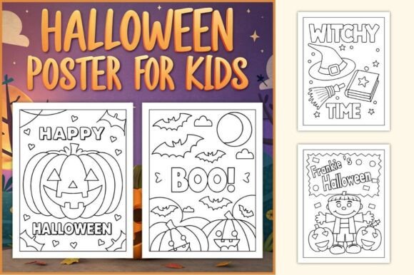 Halloween Poster Coloring Pages for Kids