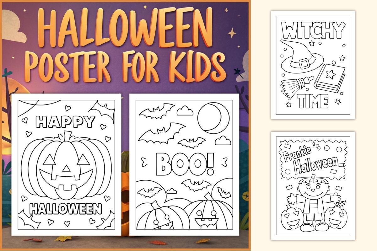 Halloween Poster Coloring Pages for Kids