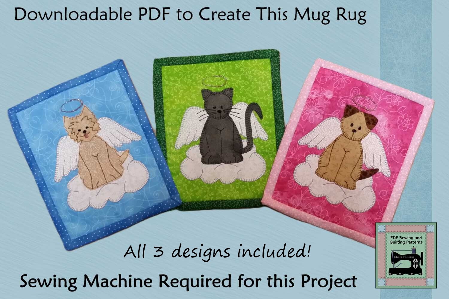 PDF Pattern for Angel Pets Mug Rug