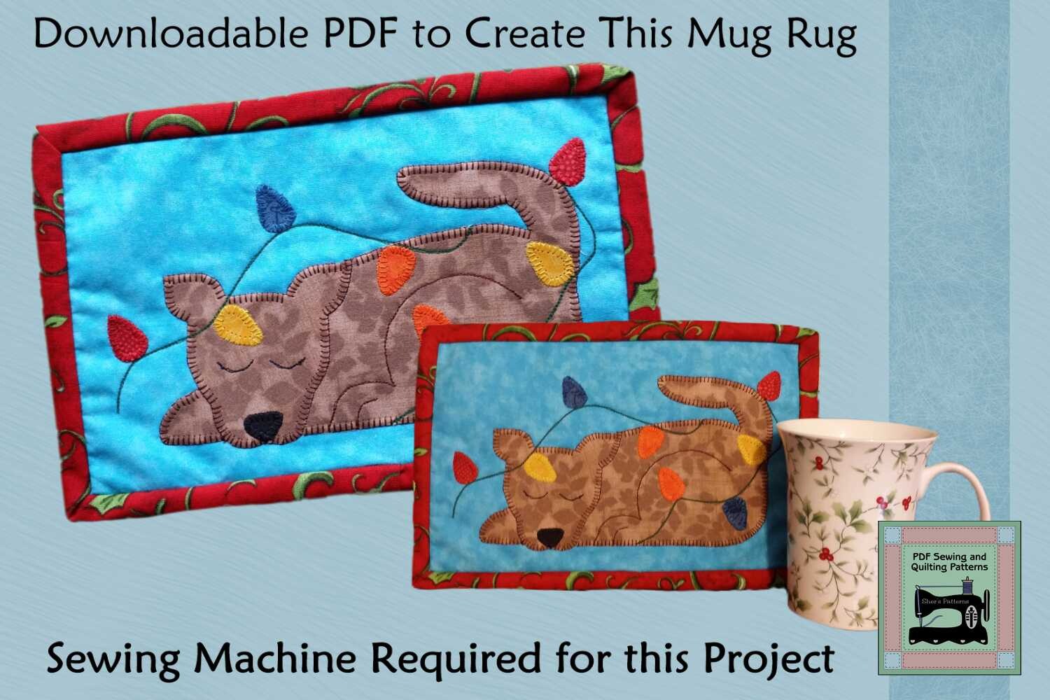 PDF Pattern for Christmas Dog Mug Rug