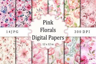 Pink Florals Digital Papers Graphic by KDP TEMPLATES ART · Creative Fabrica