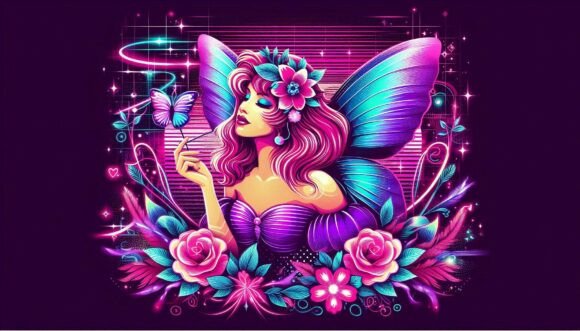 Retro 80s Fairy, Vibrant Purple Neon Dre